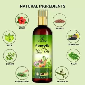 WILDERA Аюрведическое масло для волос Bringha, контроль выпадения волос и рост волос с маслом Bringharaj - флакон-аппликатор для мужчин и женщин 50 мл