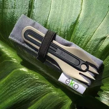 вилка-ложка из титана eko с удлиненной рукояткой, которая сочетается с походными столовыми приборами и не удлиняется, сверхлегкая, 15 г, в мешочке,