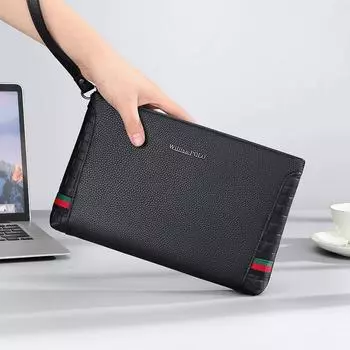 WILLIAMPOLO мужской клатч из 100% воловьей кожи, роскошная кожа, деловые мужские сумки, дизайн, простая сумка-конверт, клатчи, кошельки One Size чёрный