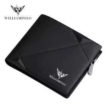 WILLIAMPOLO мужской тонкий кошелек из натуральной кожи, мини-кошелек, повседневный дизайн, двойной кошелек, брендовый короткий тонкий кошелек One Size чёрный