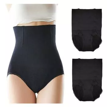 willmatch Girdle Tummy Tightening and Pelvic a494 Women s High-Waisted Panties, 2-Piece Set, Correction, (3XL, Black)
