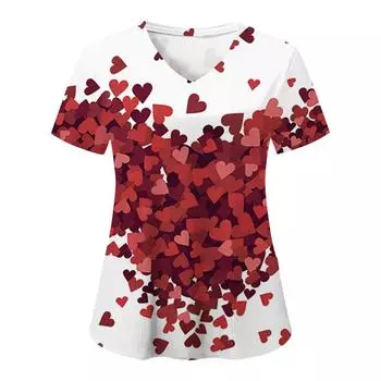Willow Print Women s T-shirt V-neck Nurse Uniform Comfortable Short Sleeved Women s T-shirt S