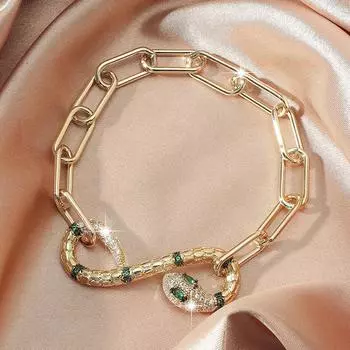 Wind 18k gold-plated fashion personalized chain bracelet women s, retro diamond-set emerald snake bracelet 18K