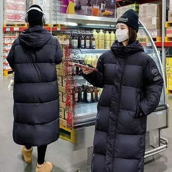 Wind 2024 new simple hooded thickened large quilt lazy and thin long knee down cotton clothes S чёрный