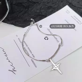 Wind 925 sterling silver tetragonal star bracelet female personality niche simple temperament cold wind cross pendant jewelry 925 silver