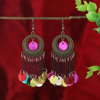 Wind bohemian shell earrings retro ethnic style long fringed earrings seaside vacation style earrings women