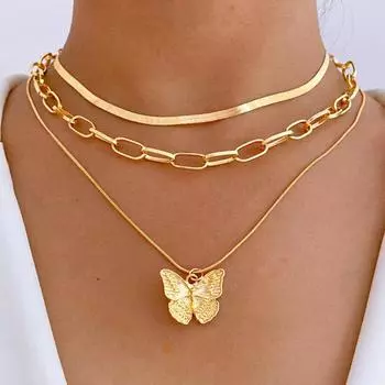 Wind Butterfly Neck Chain Multi-layer Butterfly Collarbone Chain Necklace Set