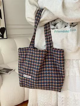 Сумка из парусины для женщин, шерстяная, маленькая, сетка «тысяча птиц», сумка через плечо, большая вместимость, сумка для отдыха и шопинга