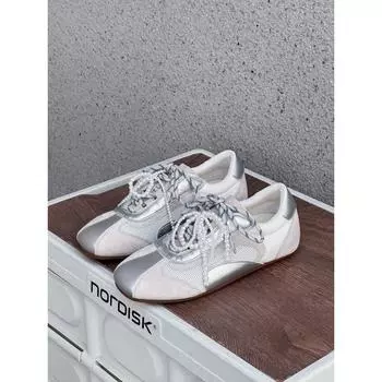 Wind color matching women s spring new mesh breathable pearl shoelaces niche shoes flat baseplate shoes 35