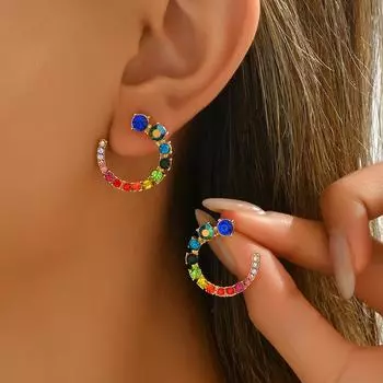 Wind earrings women s personality fashion diamond-set design stud earrings niche opening design versatile earrings women