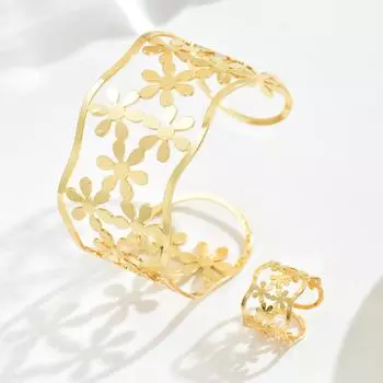 Wind explosion jewelry set, geometric exaggerated design metal smooth bracelet ring set versatile