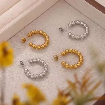 Wind Fashion New Niche Simple Wind Titanium Steel Gold Plated Бусины Splicing C-образные Геометрические Серьги Ювелирные Изделия