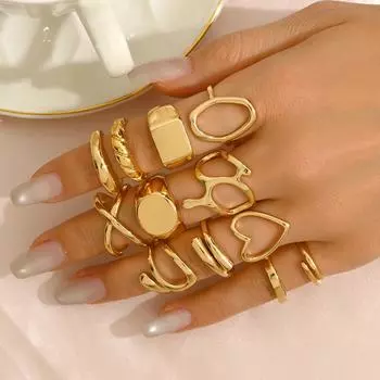 Wind geometric line design ring jewelry set versatile high-end ring design open ring women