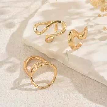 Wind geometry women s ring set niche twisted line design versatile open ring women s fashion