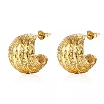 Wind High-grade Walnut Stainless Steel Earrings Light Luxury Wind Plated 18K Semi-circular Hollow Titanium Steel Women s Trend Earrings