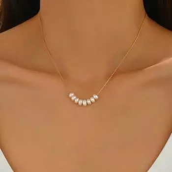 Wind jewelry geometric inlaid freshwater pearl design long necklace niche high-end pendant chain fashion