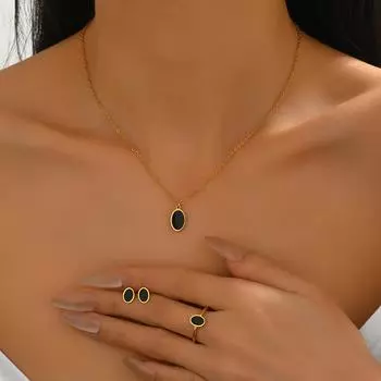 Wind jewelry, geometric paneling, round necklace, geometric opening ring, women s versatile earring set