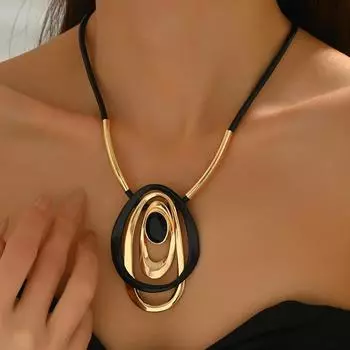 Wind jewelry geometric retro ring pendant long necklace women s niche exaggerated design collarbone chain
