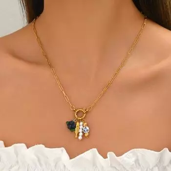 Wind jewelry, geometric shell inlaid with pearls, women s necklace, versatile long collarbone chain, women s