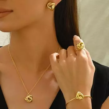 Wind jewelry necklace set niche twist design open bracelet versatile women s earrings fashion