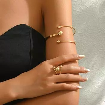 Wind Ladies Bracelet Ring Set Personalized Geometric Line Design Open Arm Ring Versatile Jewelry Women