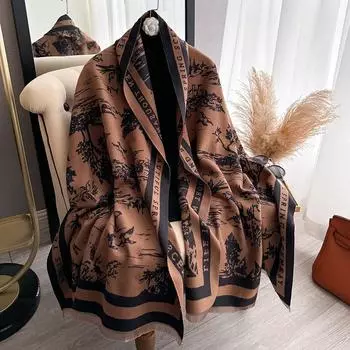 Ветреный женский двухсторонний теплый шарф, модная высококачественная лесная большая шаль 180cm красный