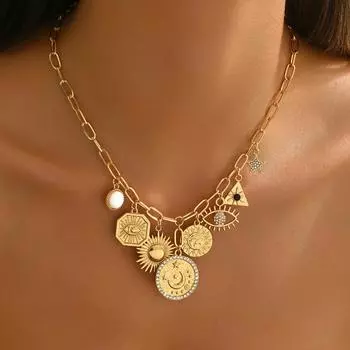 Wind ladies jewelry, geometric diamonds, sun crescent moon, multi-element design necklace, versatile and high-end sense