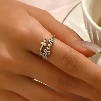 Wind Ladies Ring, Geometric English Alphabet Cross Design High-end Open Ring Versatile