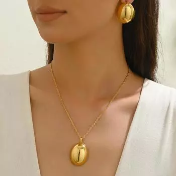 Wind lady long pendant necklace geometric ring metal design stud earrings niche jewelry set women