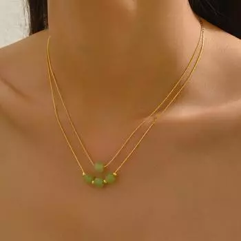 Wind lady necklace niche geometric woven jade transfer bead design pendant collarbone chain two-piece set