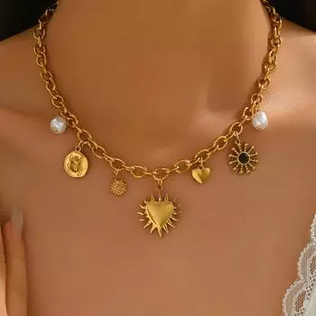 Wind lady necklace niche love inlaid pearl gemstone with design pendant chain versatile high sense