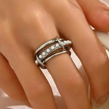 Wind lady stacked ring geometric inlay pearl metal ring design versatile ring women s jewelry