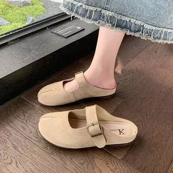 Wind large size solid color 2025 summer new bag head hollow fashion belt buckle women s thick-soled slippers 35