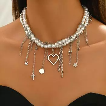 Wind Necklace Ladies Premium String Pearl Wrapped Multilayer Clavicle Chain Fashion Tassel Love Necklace