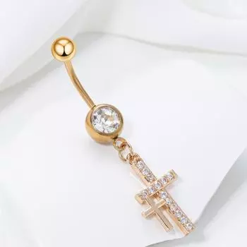 Wind new zircon full diamond design navel nail personalized cross design navel ring versatile navel buckle
