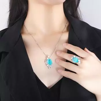 Wind Para Blue Simulation Earrings Necklace Jewelry Set Earrings Pendant Fashion