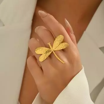 Wind Personality Ladies Ring, Geometric Folds Dragonfly Design Versatile Opening Plain Ring Women