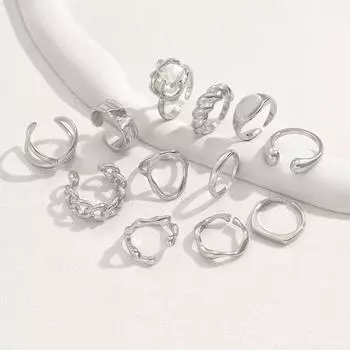 Wind ring set, geometric inlaid special-shaped pearl design, open index finger ring, versatile and advanced sense