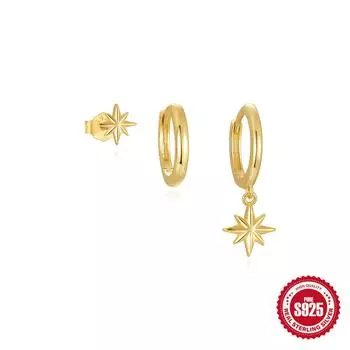 Wind S925 Sterling Silver Pearl Opal Octagon Star Set Fashion Versatile Stud Earrings Earrings 925 Silver