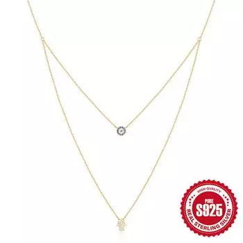 Wind Simple And Fashionable S925 Sterling Silver Stacked With Double Devil S Eye Palm Necklace Collarbone Chain 925 Silver золотой
