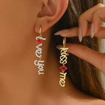 Wind women s earrings personalized English letter design niche dripping earrings versatile love earrings women