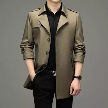Windbreaker Men s Windbreaker Mid-length Business Casual Mulberry Silk Coat Spring and Autumn New Middle-aged Coat 170