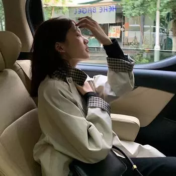 Ветровка женская средней длины весна-осень новый британский стиль хаки клетчатое пальто небольшого размера темперамент XS