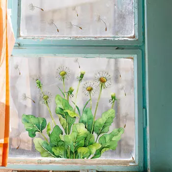 Window Cling Green Plant Wall Sticker Dandelions Decorative Leaves Decal for