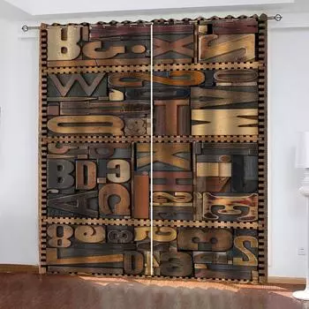 Window Curtain Alphanumeric 3D Print Blackout Curtains Living Room Bedroom Custom Size Kids Boys Men Adults Gift Drapes W70xH160cmx2&Grommet Top
