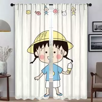 Window Curtain for Room 2 Panel ChibiS Maruko-chanS Halloween Decoration Curtains Child Room Tulle for Bedroom Blinds Partition W50xH70cmx2pcs-CL