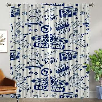 Window Curtain for Room 2 Panel Doraemones Shades Modern Living Room Curtains for Camera Partition Halloween Decoration Kitchen W50xH70cmx2pcs-CL