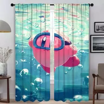 Window Curtain for Room 2 Panel Kawaii Cartoon K-KirbyS Kitchen Curtains Shades Tulle for Bedroom Home Interior Curtains Living W50xH70cmx2pcs-CL
