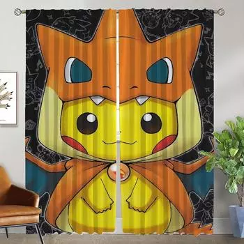 Window Curtain for Room 2 Panel P-pokemones Halloween Decoration Anti-mosquito Curtains Tulle for Bedroom Shades Partition Child W50xH70cmx2pcs-CL