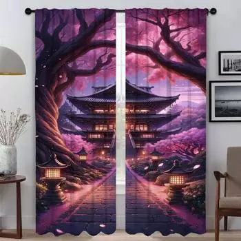 Window Curtain for Room 2 Panel Tree Shades Elegant Room Curtains Tulle for Bedroom Partition Home Interior Curtains Living W50xH70cmx2pcs-CL